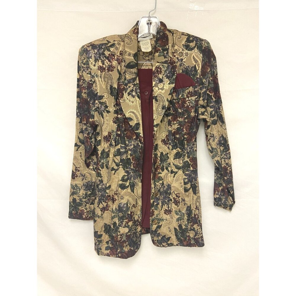 Vintage Concepts Womens Outfit Set Size 5 Brown Burgundy Blazer Straight Skirt